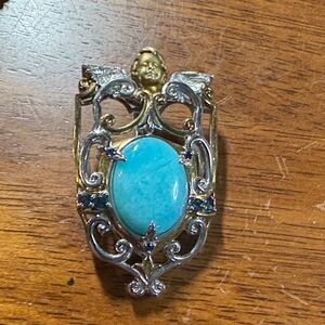 Vtg Michael Valitutti Sterling & Gold Plated Amazonite, London Blue Topaz